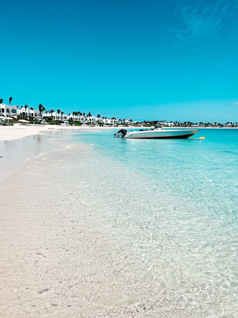 Boat anchored off an Anguilla beach