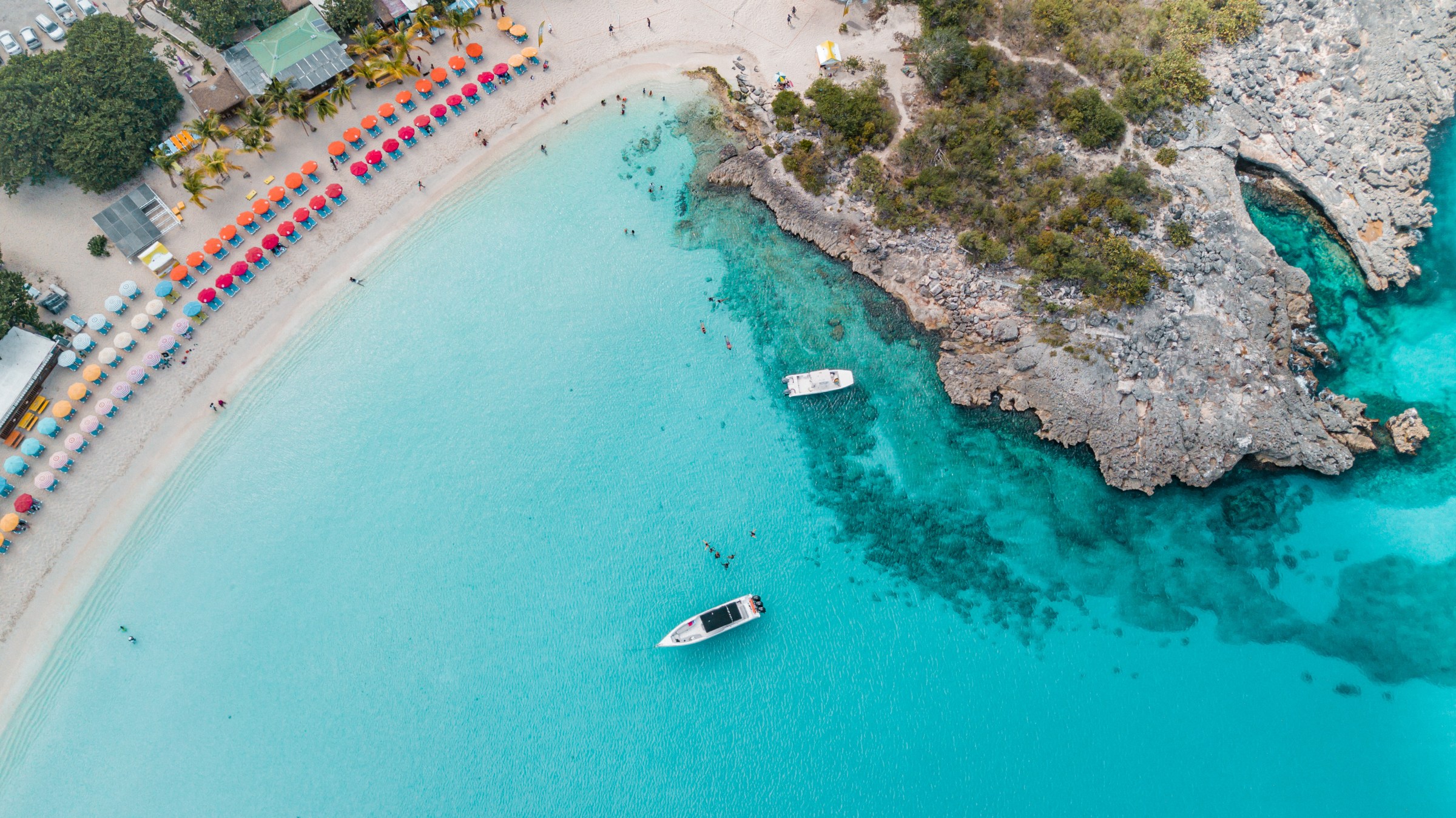 Saint Martin beach and turquoise waters seen from above