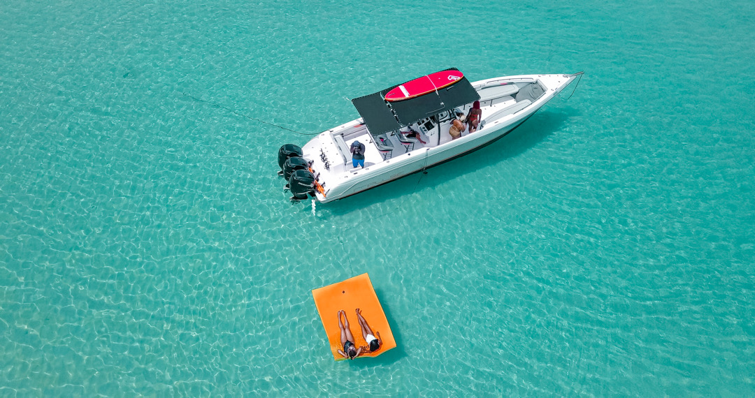 Boat seen from above in turquoise water