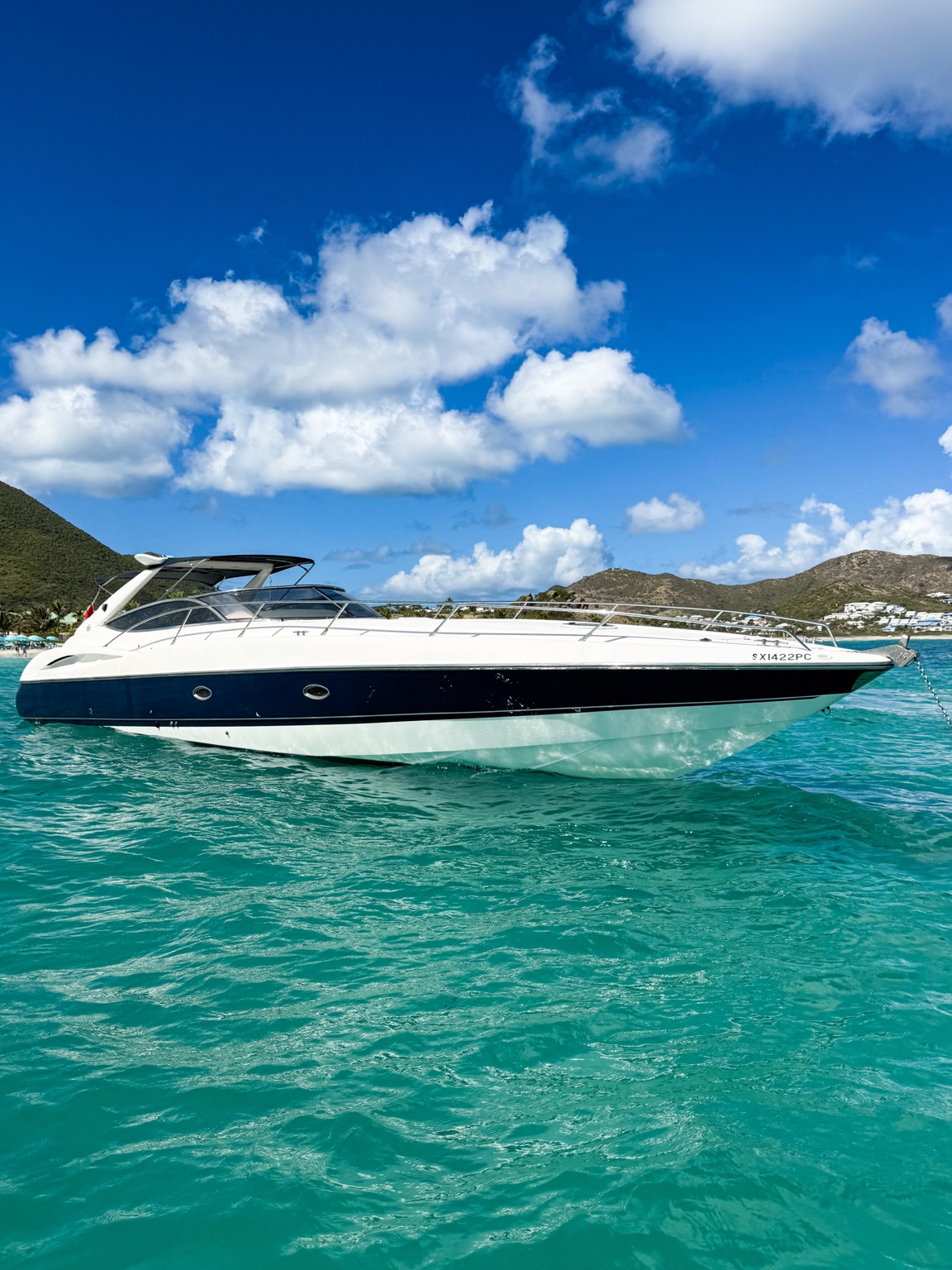 Sunseeker Superhawk 50 anchored in Saint Martin